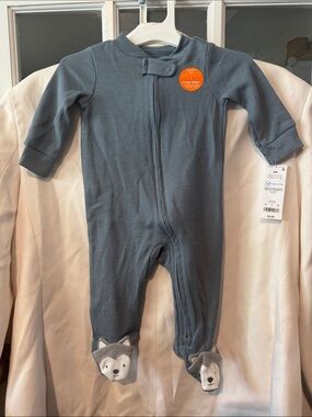 Bundle: 2PCS of Carter's Slate Blue Waffle-Knit Footed Baby One-Piece